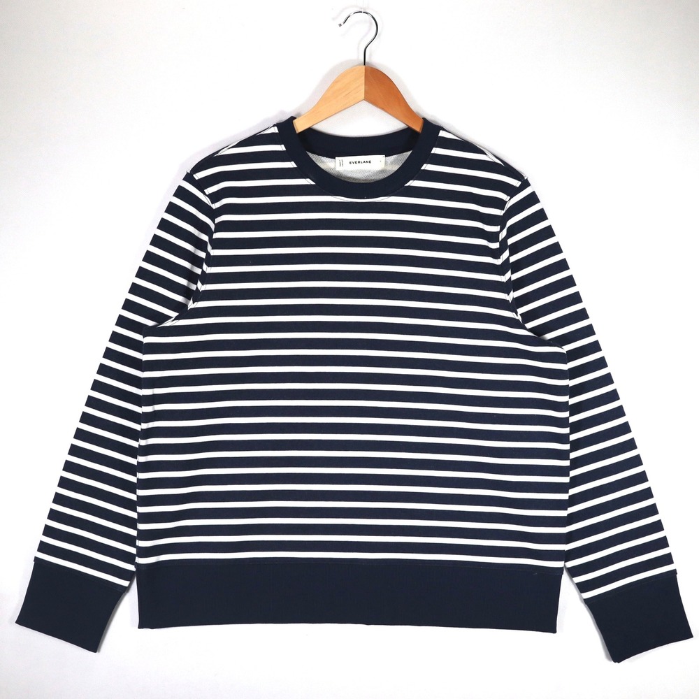 Everlane Sweatshirt Womens Large Navy White Striped Organic Cotton Casual Preppy